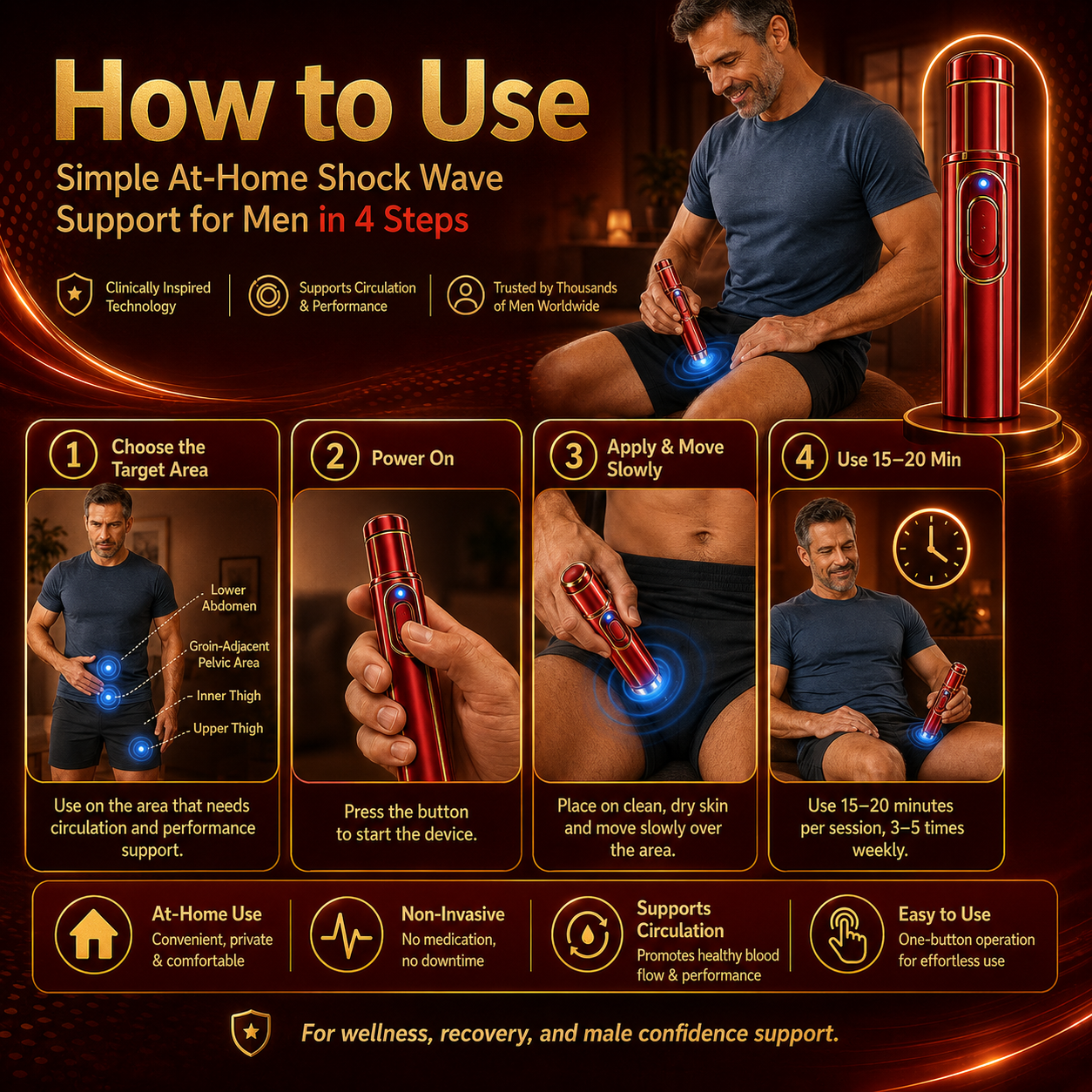 Advanced Acoustic Shockwave Therapy restores penile tissue health to enhance rise rigidity⬆️, stamina, and male performance confidence, relieving muscle pain, joint stiffness, tendon discomfort