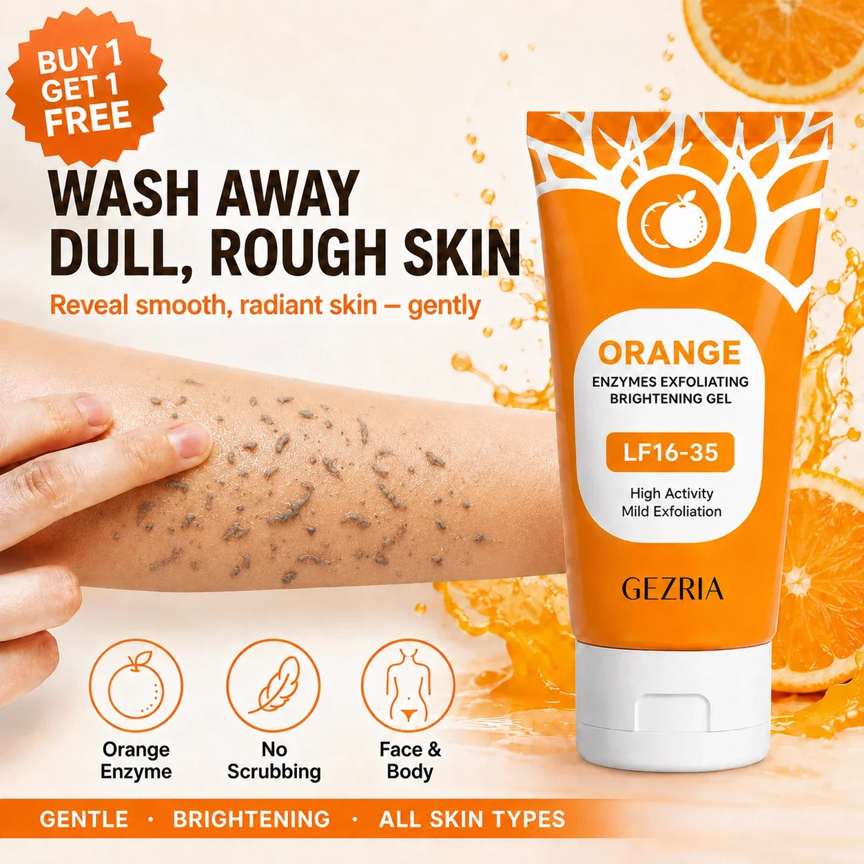 Buy 1 Get 1 FREE Today 🎁!  Say Goodbye to Dull, Rough Skin! GEZRIA Orange Enzyme Exfoliating Gel 🍊