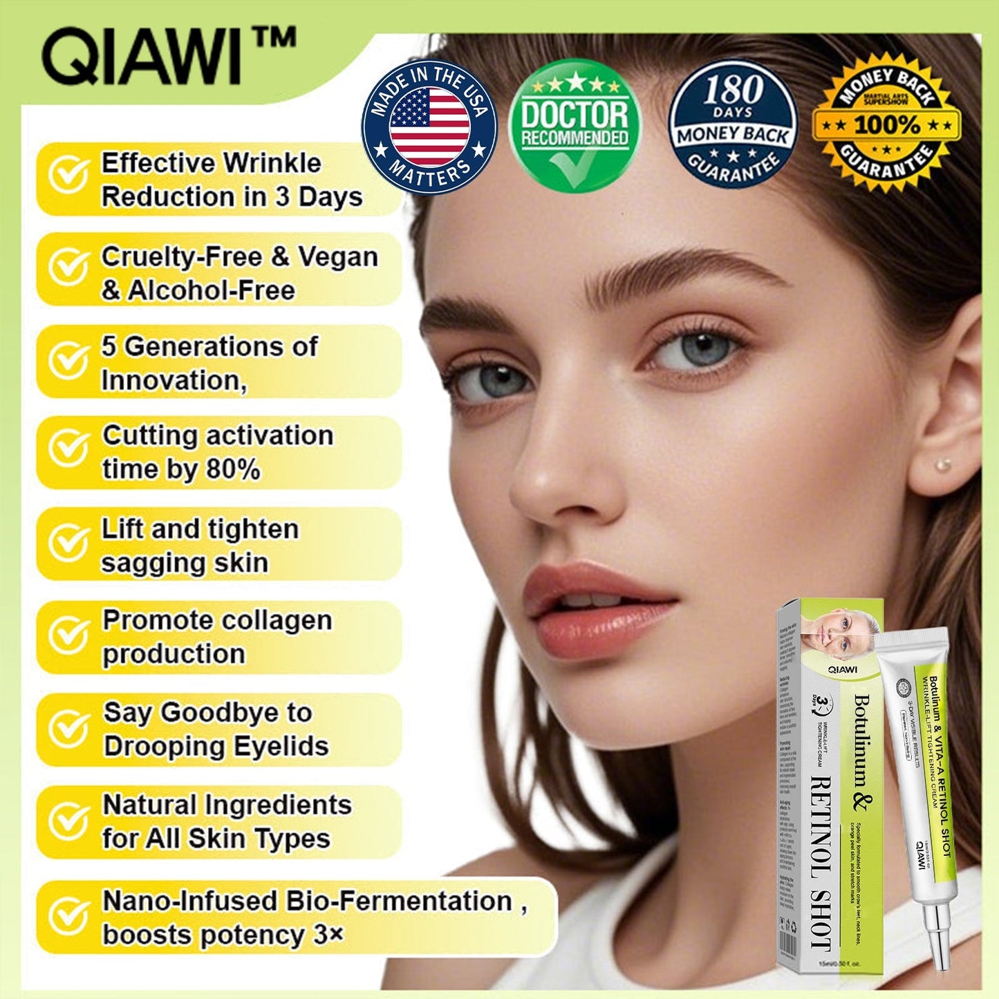 Final 3 Hours: 70%OFF🔥 QIAWITM Botulinum & Vita-A Retinol Shot Wrinkle-Lift Tightening cream✨